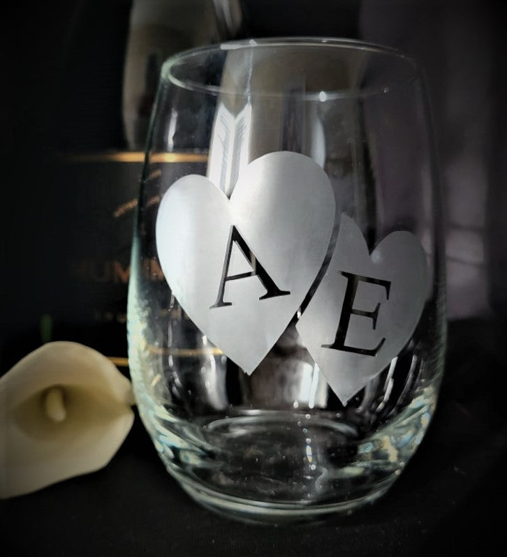 Two Hearts Personalized Stemless Wine Glass